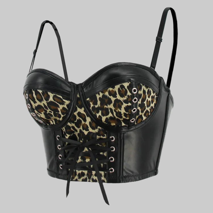 Leopard Faux Leather Corset Crop