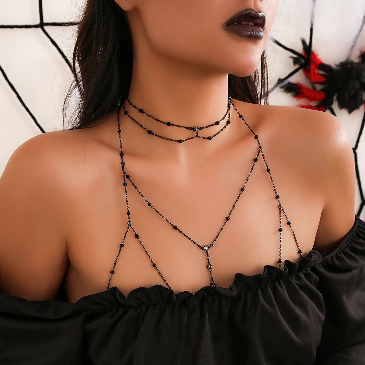 Crystal Kiss Chest Harness with Neck Chain