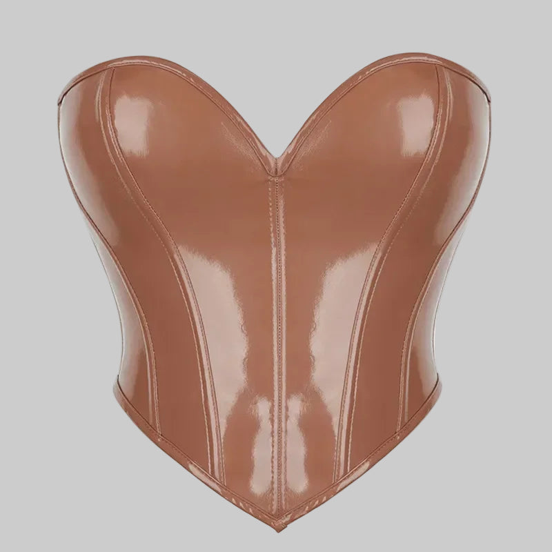 Shiny Leather Crop Top Corset