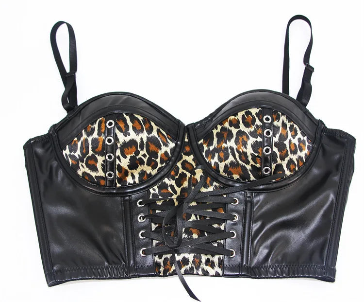 Leopard Faux Leather Corset Crop