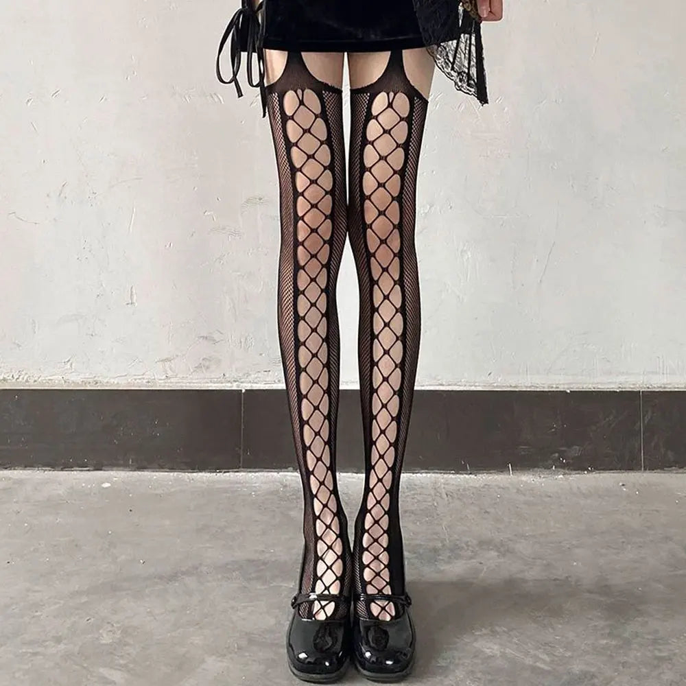 Crimson Veil Fishnet Stockings