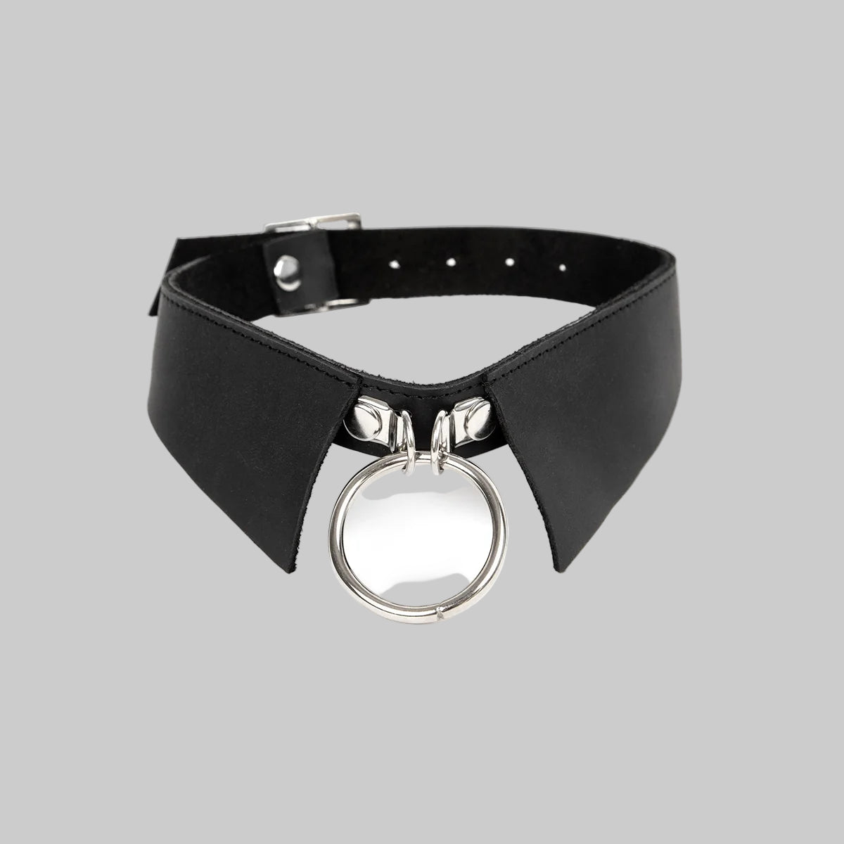 Wide Leather Choker Necklace with O-Ring