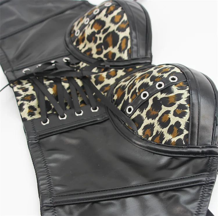 Leopard Faux Leather Corset Crop