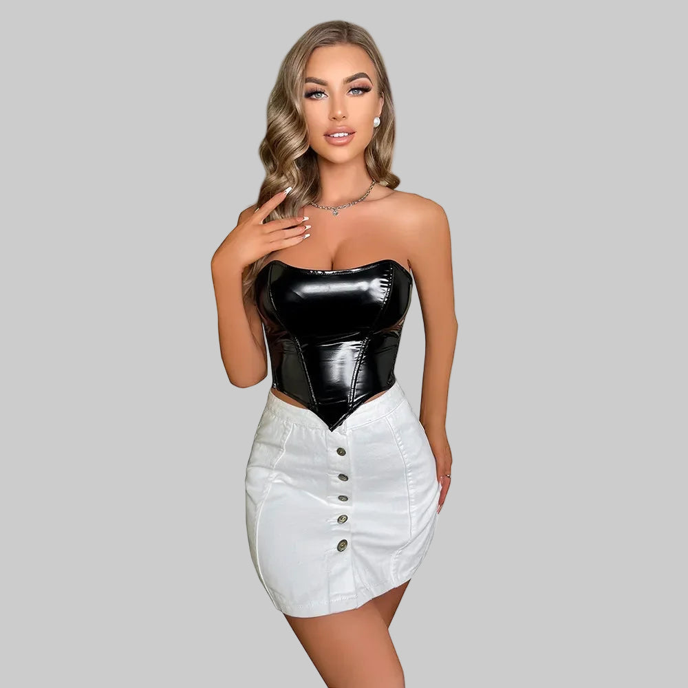 Shiny Leather Crop Top Corset