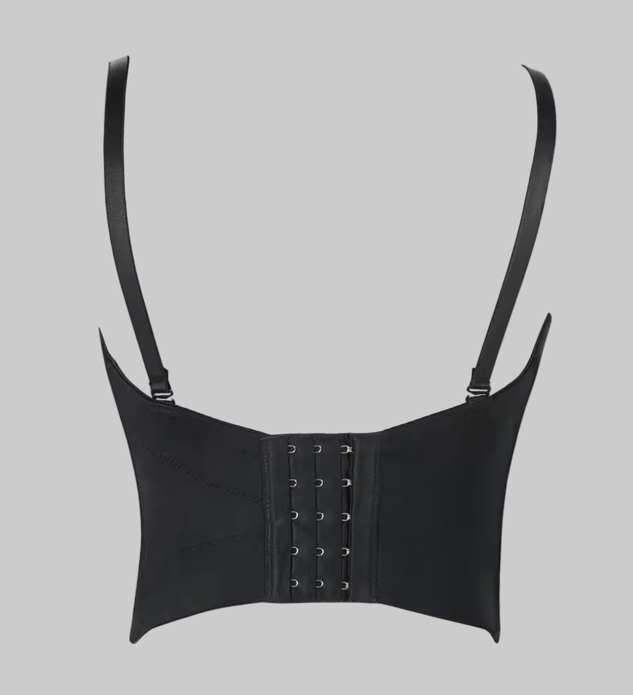 Black corset with suspenders on a white background