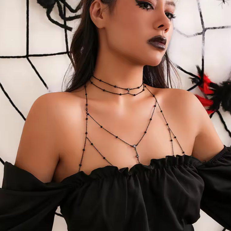 Crystal Kiss Chest Harness with Neck Chain