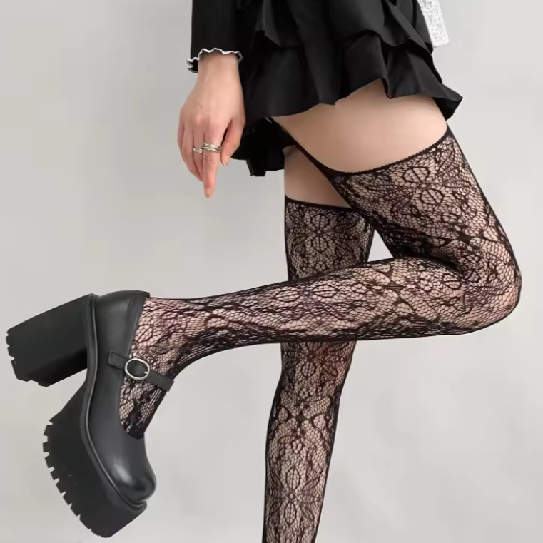 Dark Blossom Mesh Stockings