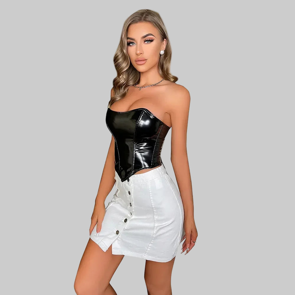 Shiny Leather Crop Top Corset