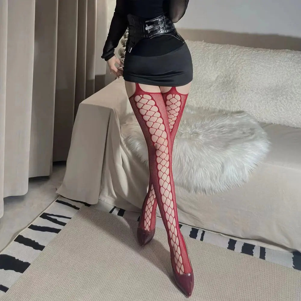 Crimson Veil Fishnet Stockings