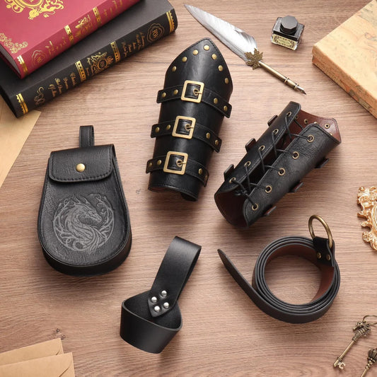Black leather pouch with embossed dragon emblem and round brass snap button