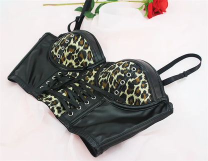 Leopard Faux Leather Corset Crop
