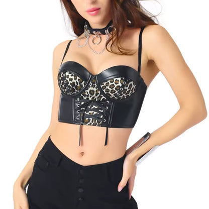 Leopard Faux Leather Corset Crop