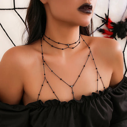 Crystal Kiss Chest Harness with Neck Chain