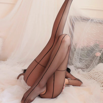 Midnight Crossline Crotchless Sheer Tights
