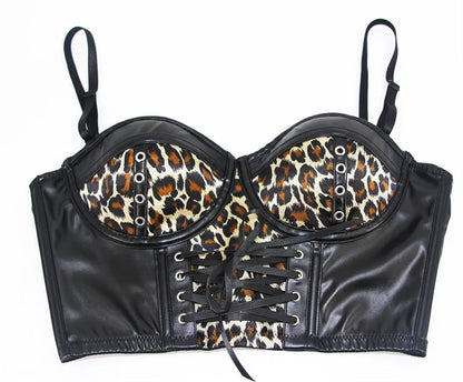 Leopard Faux Leather Corset Crop