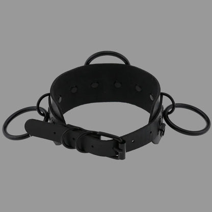 Black gothic choker with adjustable buckle and O-ring accents on side