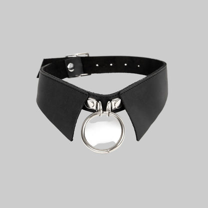 Wide Leather Choker Necklace with O-Ring