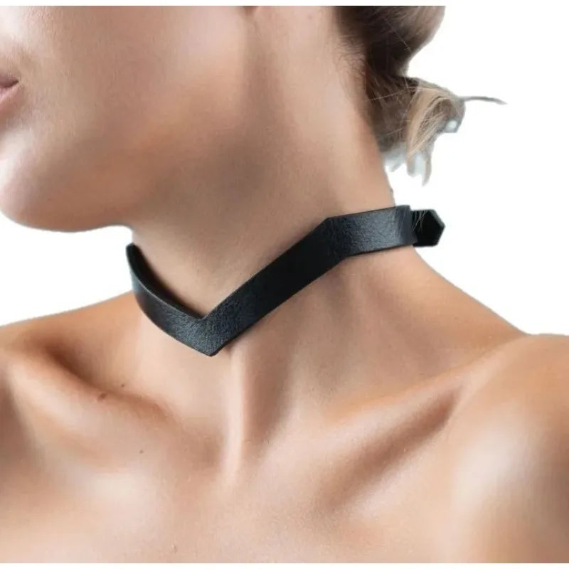 Elyzith Temptress black V-neck choker strap with back buckle detail
