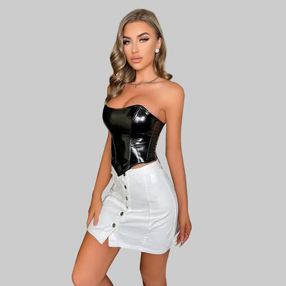 Shiny Leather Crop Top Corset